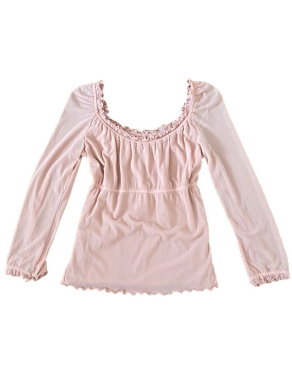 Vintage Y2K Top Guess Pink Sheer Peasant Babydoll Coquette Blouse Empire Waist